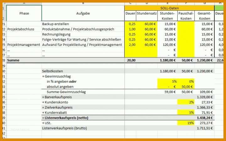Wunderbar Excel Vorlagen Handwerk Kalkulation Kostenlos 873x544