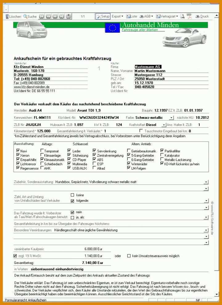 Wunderbar Rechnung Autoverkauf Gewerblich Vorlage 774x1063