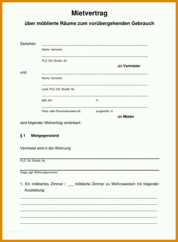 Außergewöhnlich Untermietvertrag Vorlage Pdf Kostenlos 777x1056