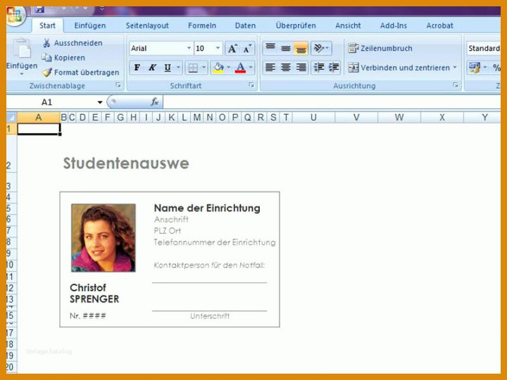 Phänomenal Dienstausweis Vorlage Excel 800x600