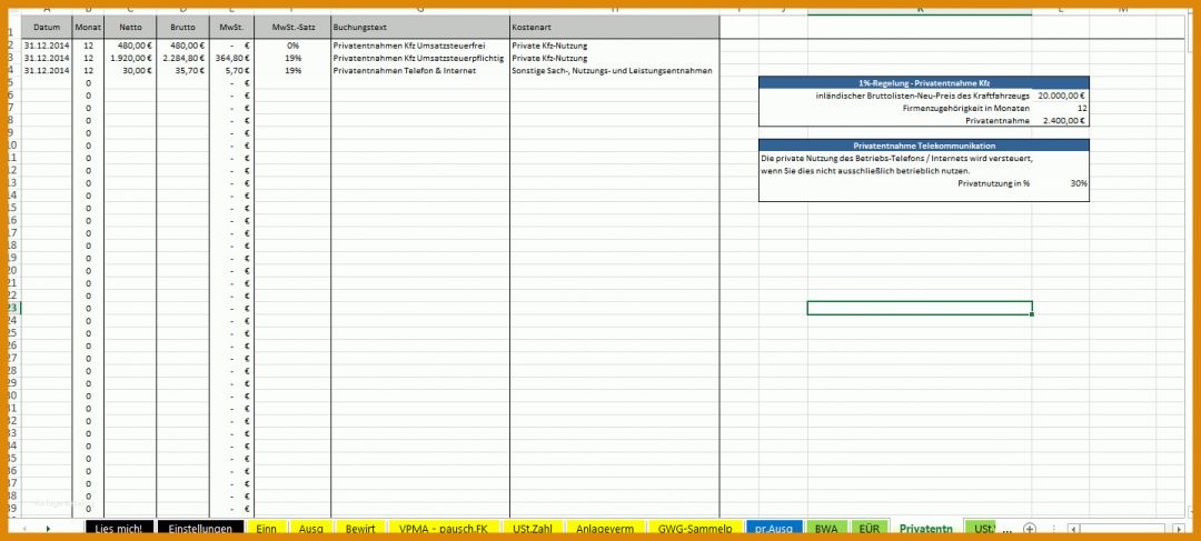 Einzahl Einnahmen überschuss Rechnung Vorlage Excel 1438x648