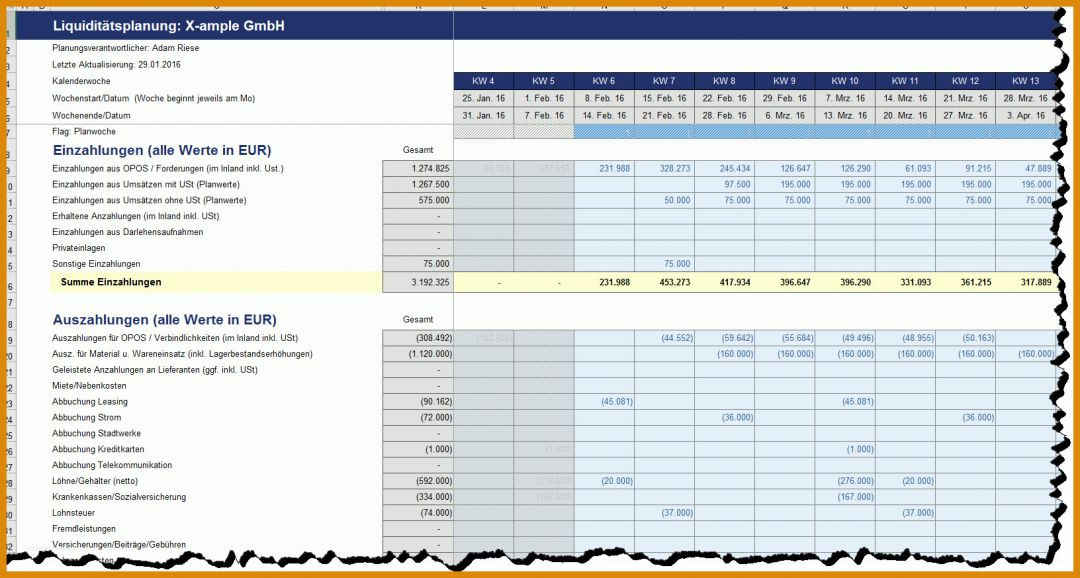 Toll Liquiditätsplanung Vorlage 1632x873
