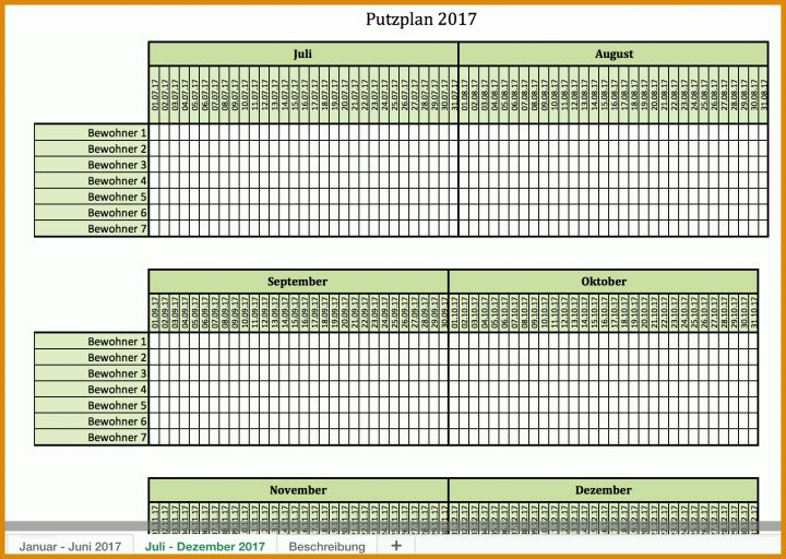 Putzplan Vorlage Excel Putzplan 2017 Excel