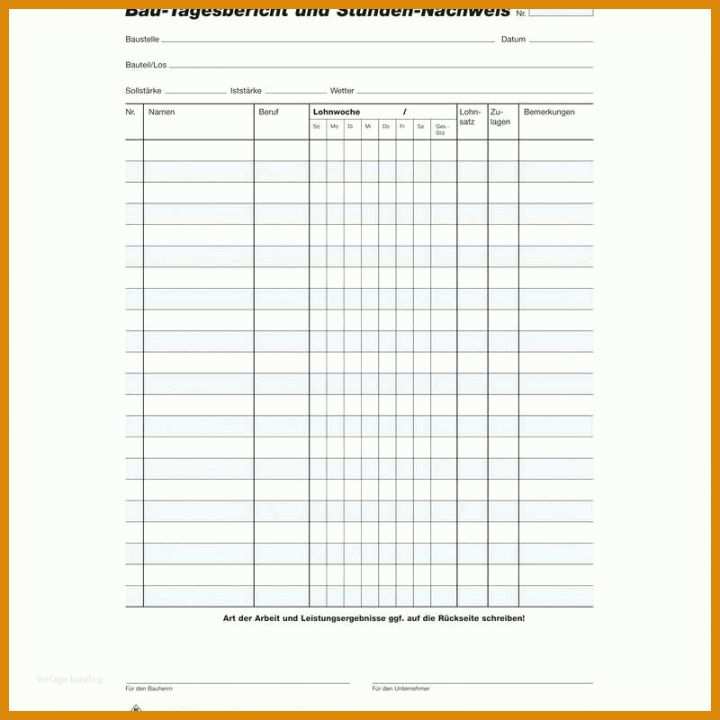 Tolle Stundenzettel Baustelle Vorlage 800x800