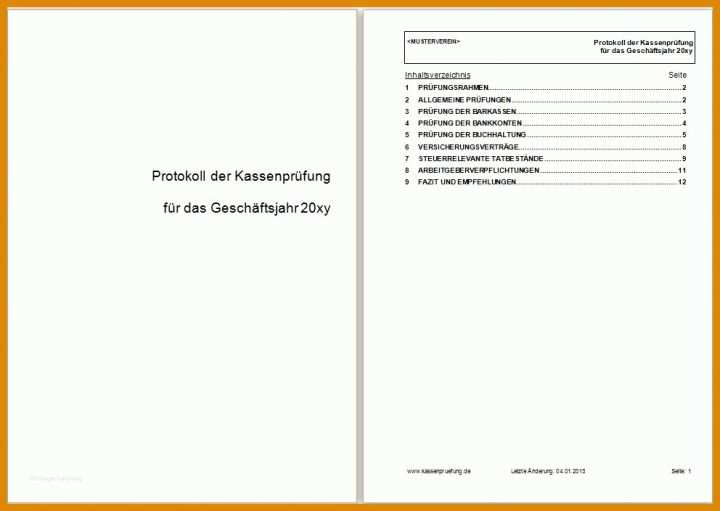 Vorlage Kassenprüfung Pruefungsprotokollcheckliste