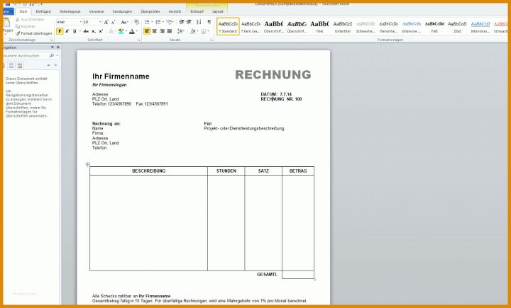 Fabelhaft Word Vorlage Rechnung 1604x968