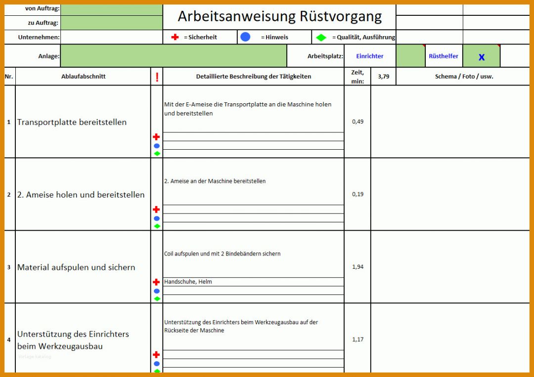 Empfohlen Arbeitsanweisung Vorlage Excel 1184x836