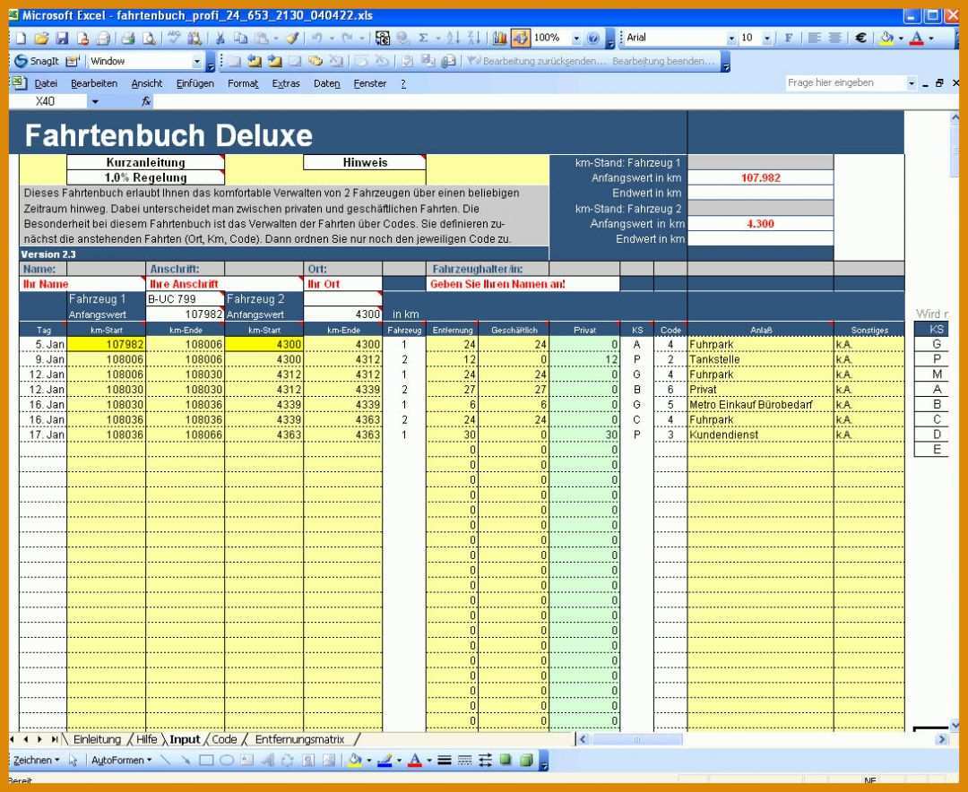 Kreativ Fahrtenbuch Excel Vorlage 1092x894