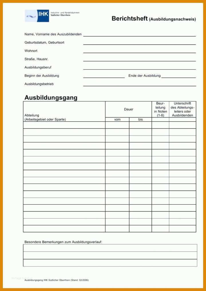 Einzigartig Ihk Berichtsheft Vorlage Pdf 725x1024