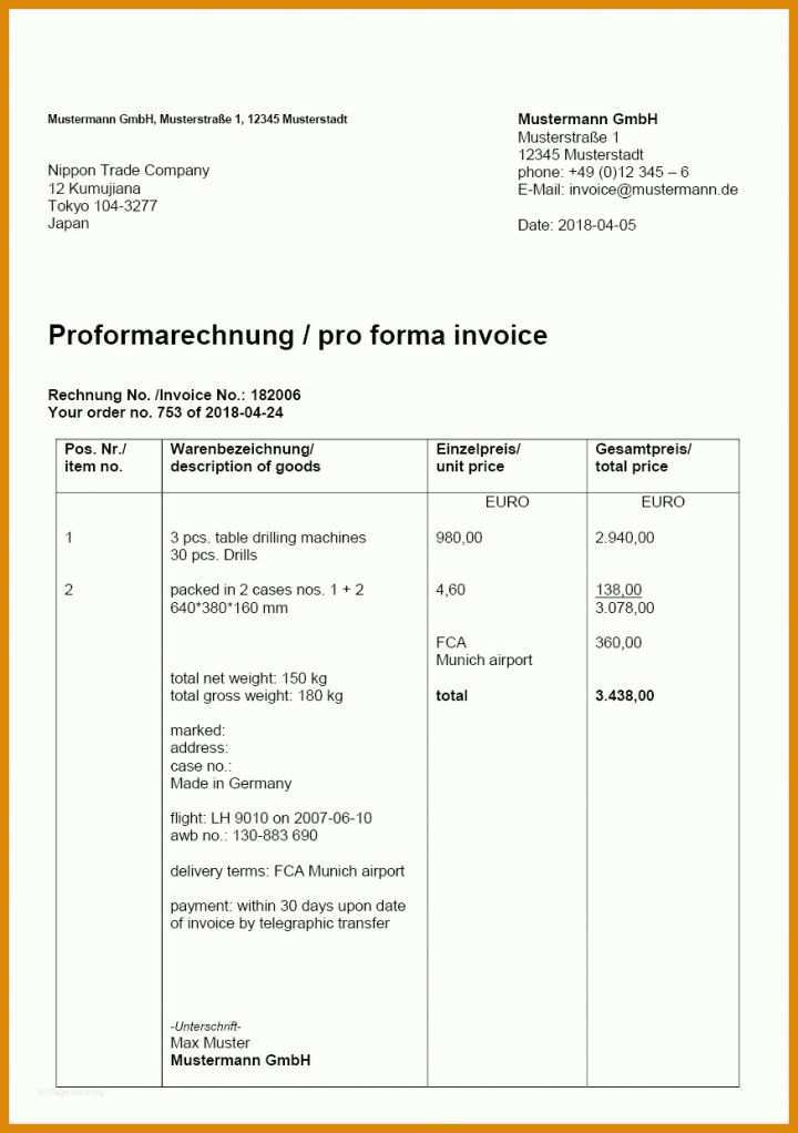 Bemerkenswert Proforma Invoice Vorlage 874x1240