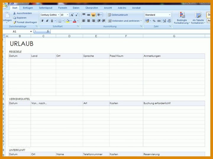Reiseplaner Vorlage Reiseplan