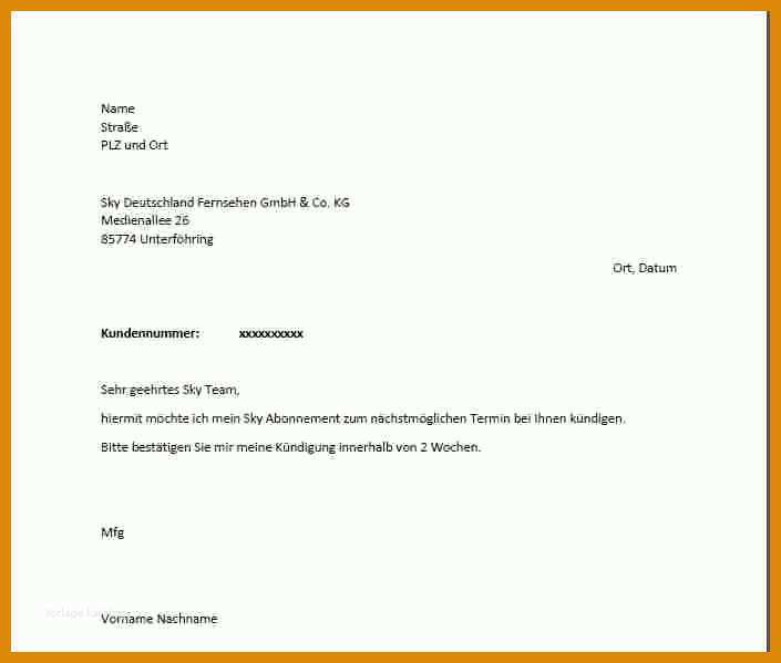 Hervorragend Sky Kündigung Vorlage Zum Ausdrucken Pdf 705x599