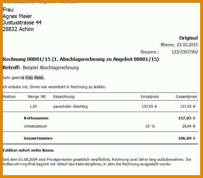 Am Beliebtesten Abschlagsrechnung Muster Vorlage 704x620