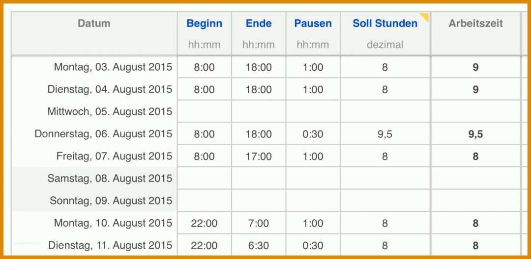 Allerbeste Arbeitsstunden Aufzeichnung Vorlagen 1496x732