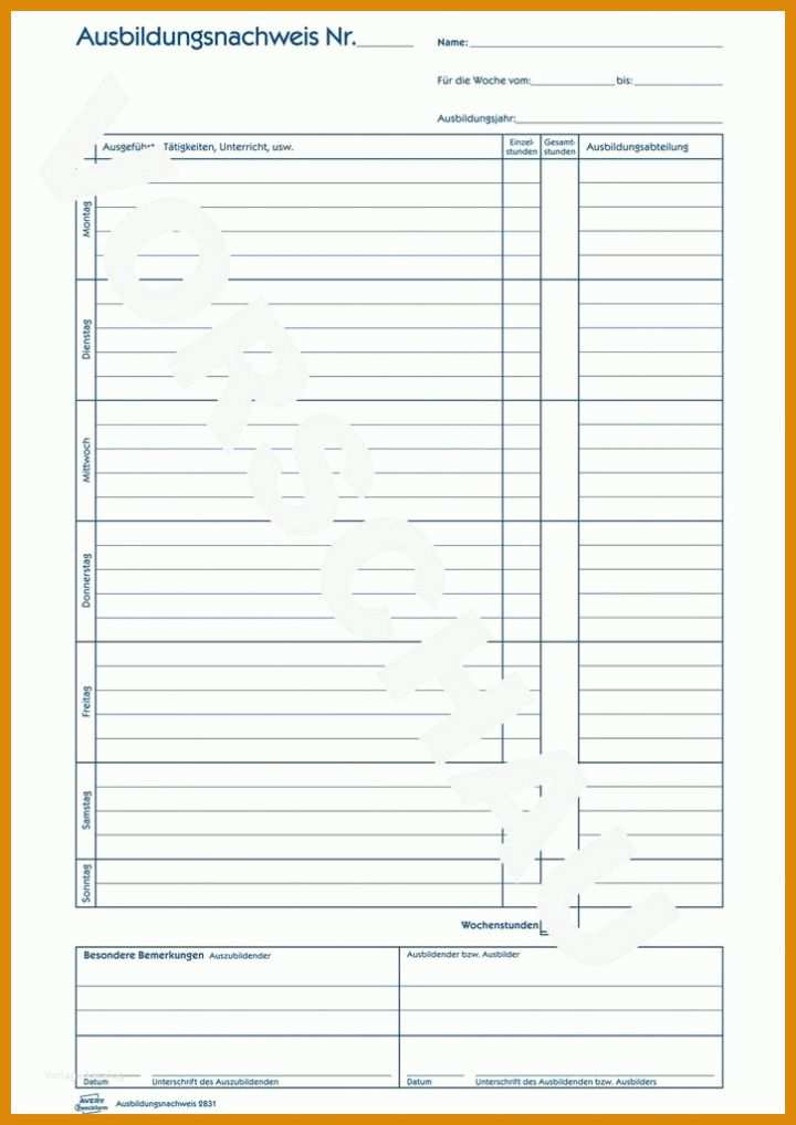 Hervorragen Berichtsheft Vorlage Word 724x1024