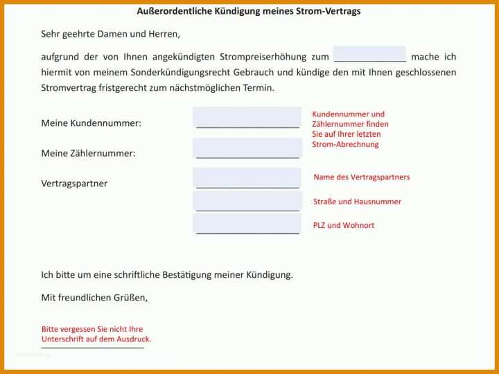Sensationell Kündigung Stromanbieter Vorlage 1157x868