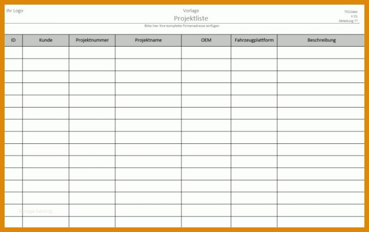 Phänomenal Projektliste Vorlage 800x503