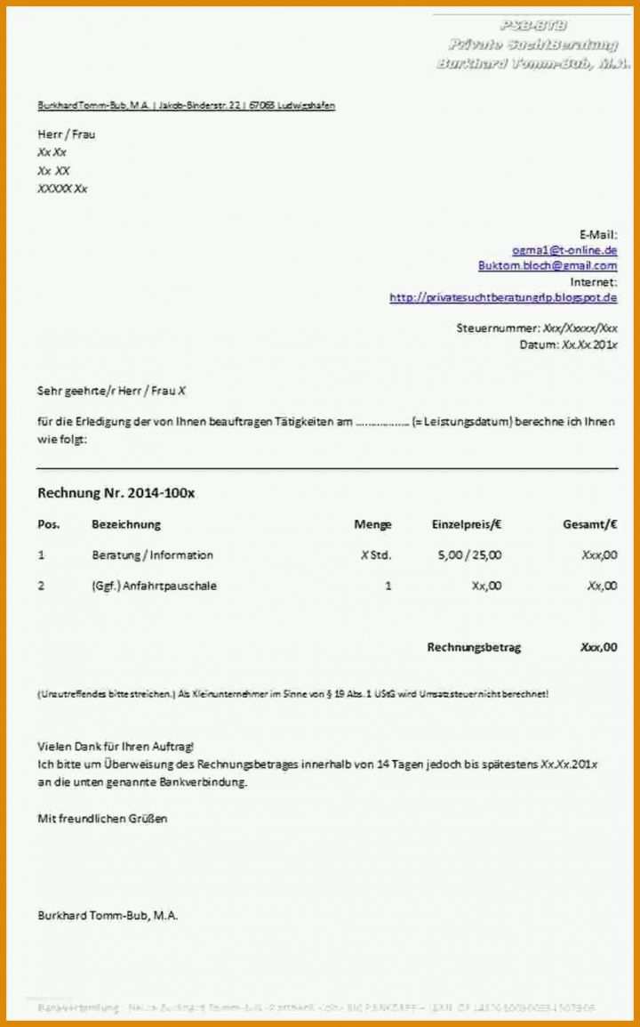 Hervorragen Rechnung Schreiben Vorlage 1006x1612