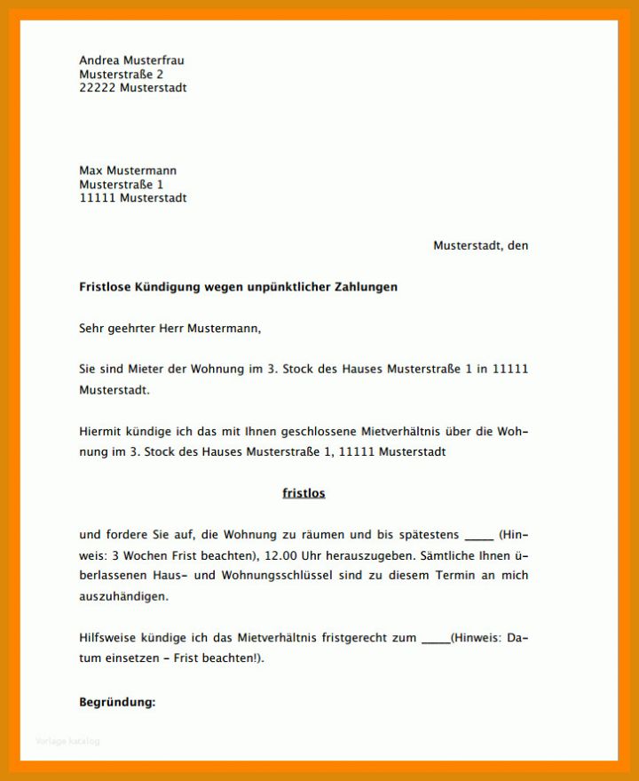 Vorlage Fristlose Kündigung 11 Vorlage Fristlose Kundigung