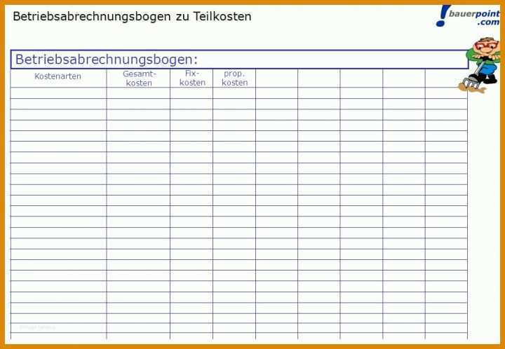 Selten Betriebsabrechnungsbogen Vorlage 1040x720