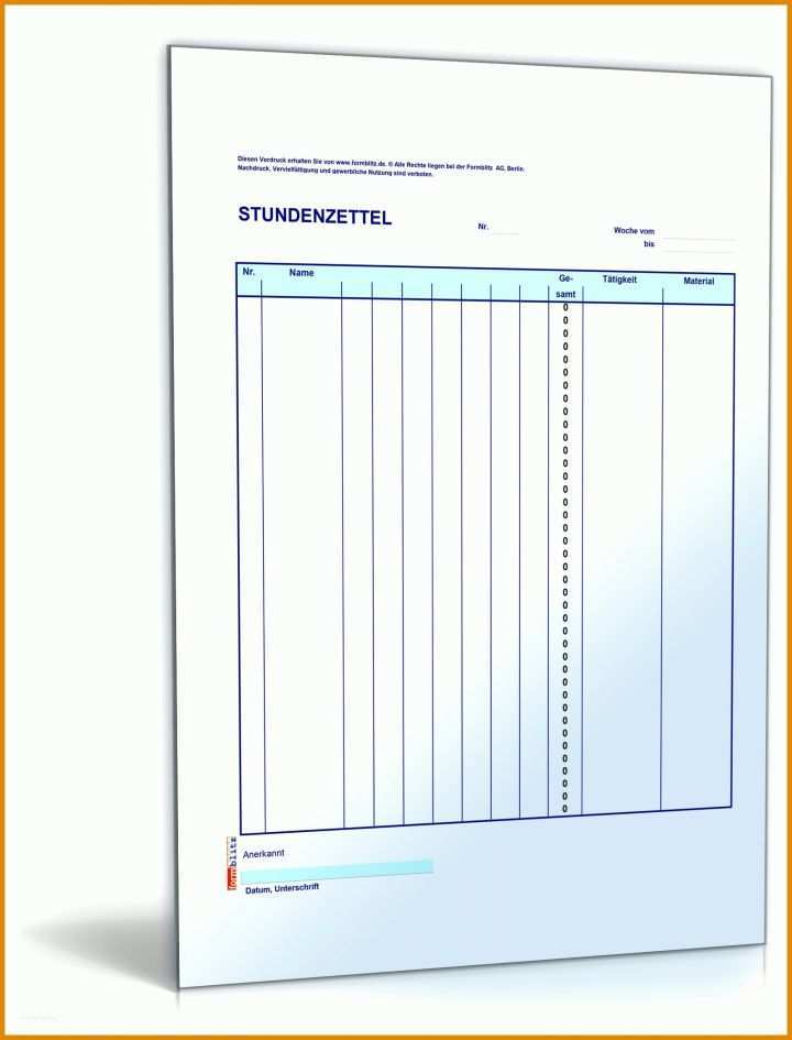 Faszinieren Stundenzettel Nachweis Vorlage 1600x2100