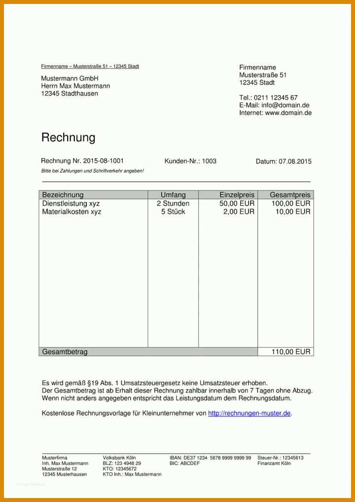 Am Beliebtesten Vorlage Rechnung Kleinunternehmer Kostenlos 900x1272