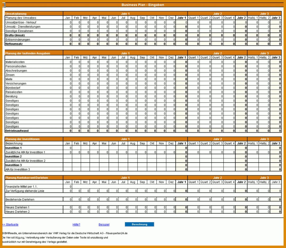 Ausnahmsweise Businessplan Zahlenteil Vorlage 1180x1024