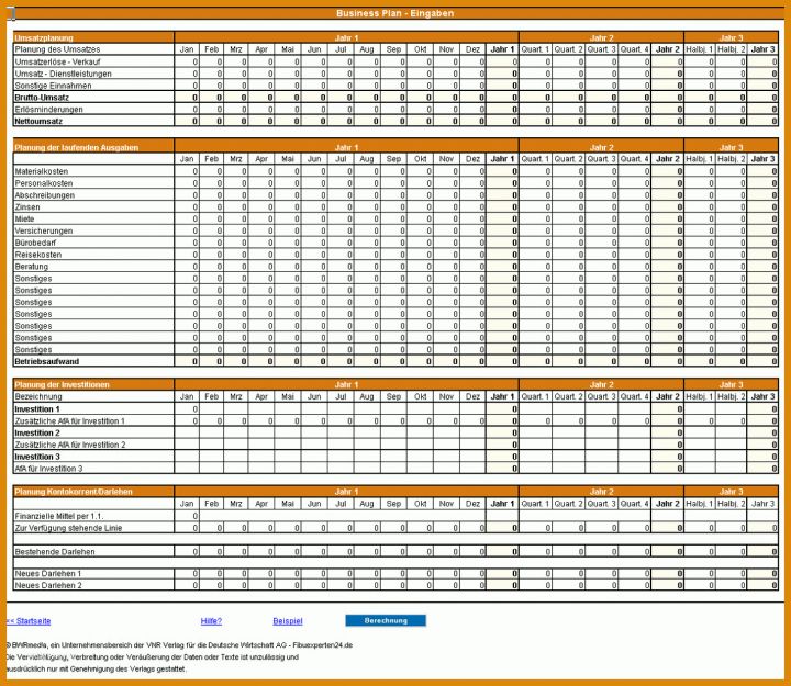 Hervorragend Businessplan Zahlenteil Vorlage 1180x1024