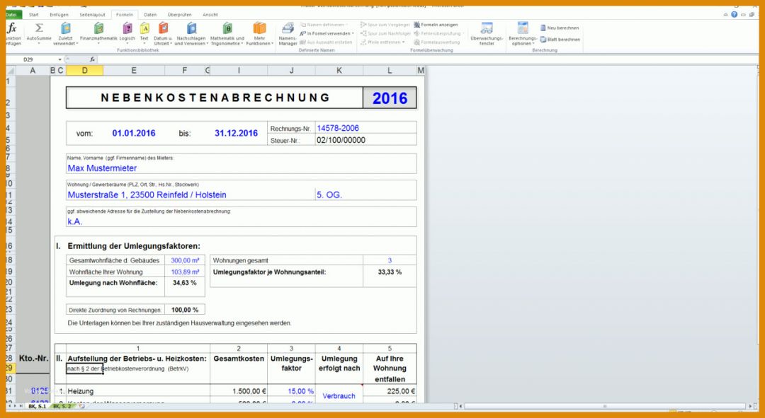 Am Beliebtesten Excel Vorlage Betriebskostenabrechnung 1280x700
