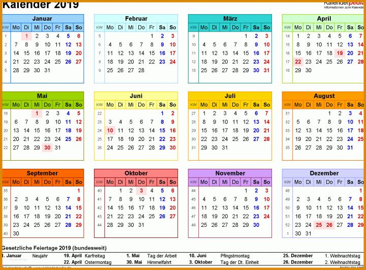 Erstaunlich Excel Vorlage Kalender 2019 1577x1163
