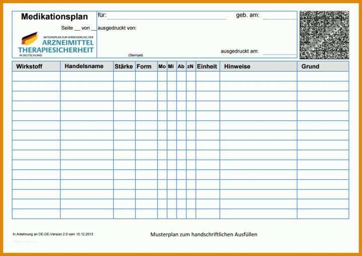 Medikationsplan Vorlage Medikationsplan Muster PDF