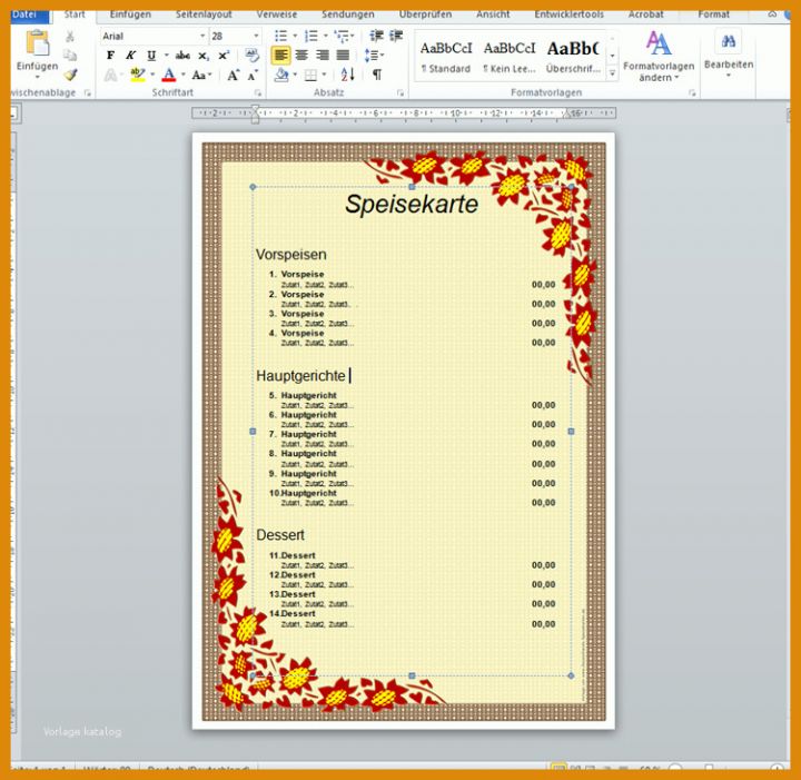 Faszinierend Speisekarte Vorlage Openoffice 750x730