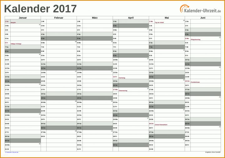 Excel Vorlage Kalender 2017 Excel