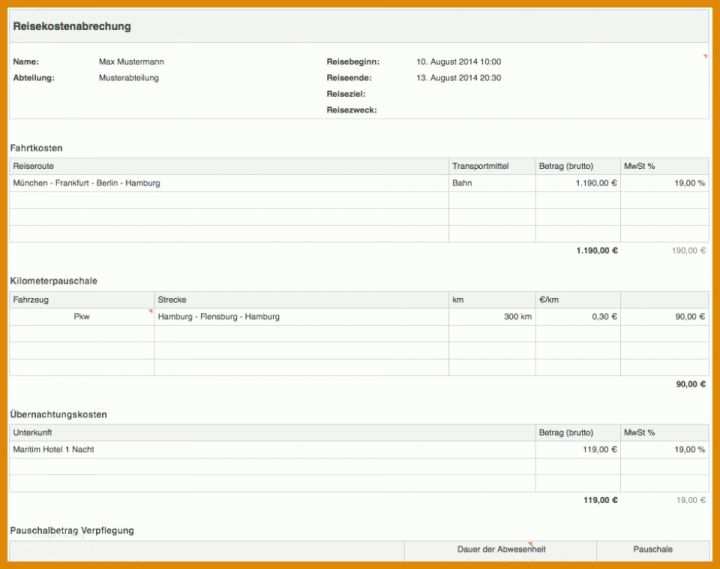 Moderne Excel Vorlage Reisekosten 960x758