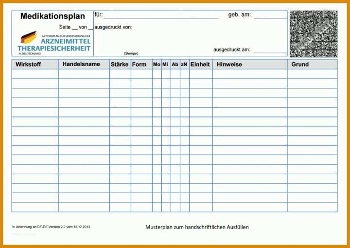 Staffelung Vorlage Medikationsplan 1133x804
