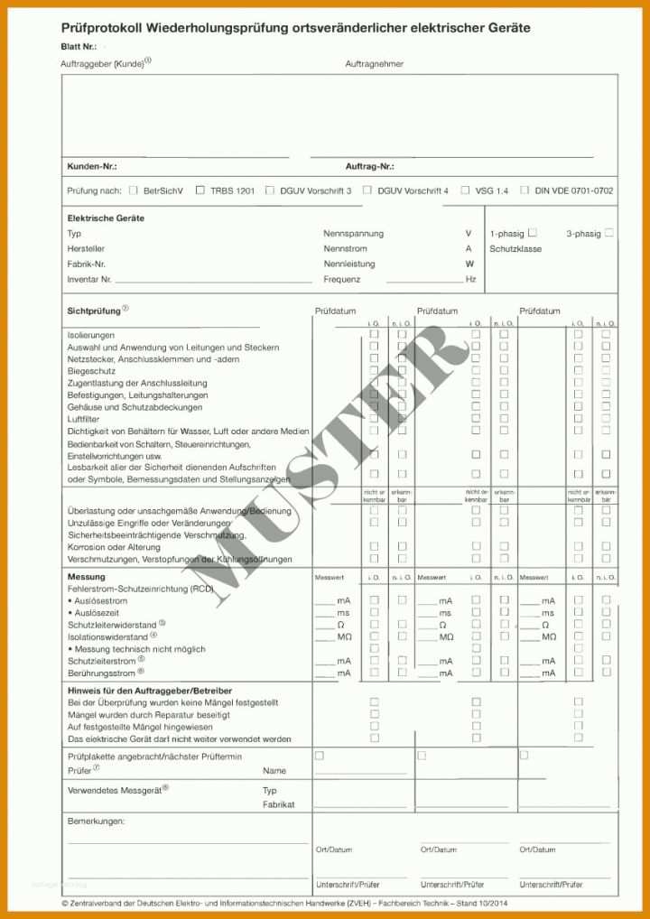 Angepasst Vorlage Prüfprotokoll Ortsveränderliche Geräte 849x1200