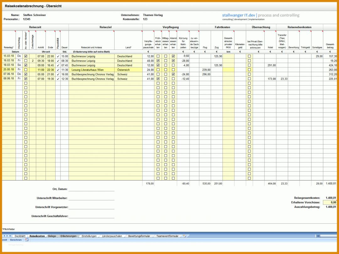 Überraschen Vorlage Reisekostenabrechnung Excel Kostenlos 1650x1238