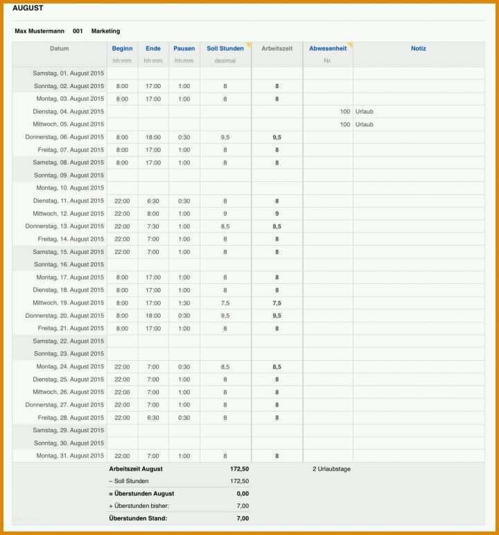 Bestbewertet Vorlage Zur Dokumentation Der Täglichen Arbeitszeit Excel 1434x1536