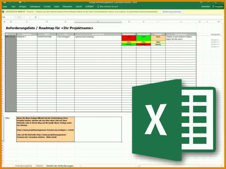 Einzahl Anforderungsliste Vorlage Excel 1280x960