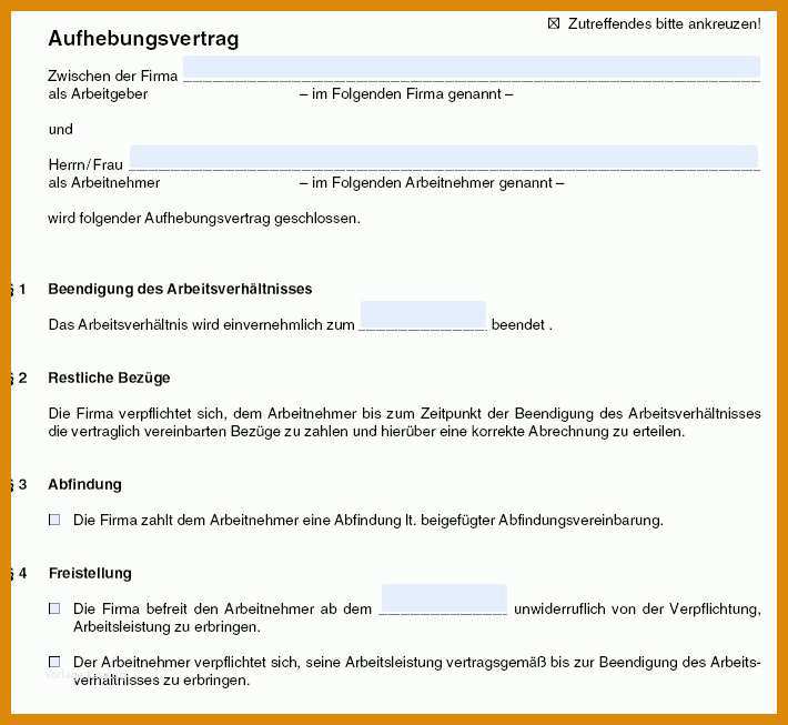 Schockieren Aufhebungsvertrag Vorlage 710x653