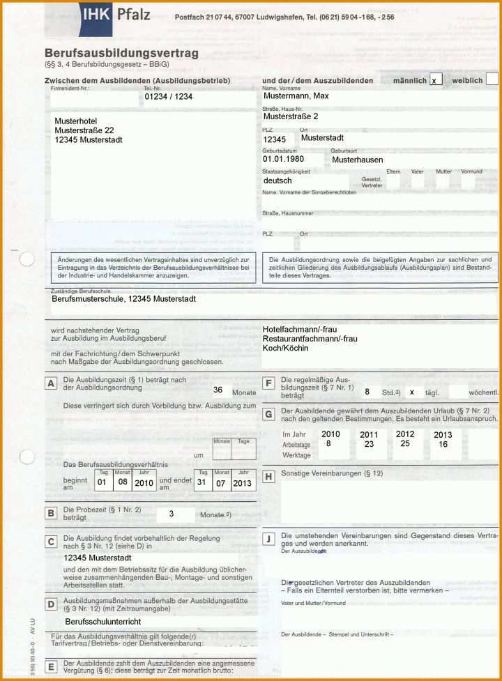 Großartig Ausbildungsvertrag Vorlage Kostenlos 2000x2714