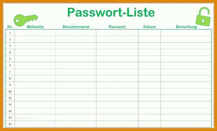 Phänomenal Excel Passwortliste Vorlage 750x455