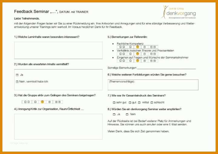 Bemerkenswert Feedbackbogen Seminar Vorlage 900x637