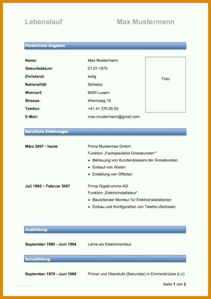 Modisch Lebenslauf Vorlage Modern Schweiz 725x1024