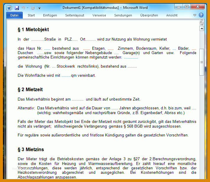 Sensationell Mietvertrag Untermiete Vorlage 711x619