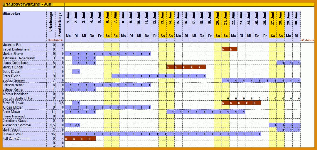 Einzahl Urlaubsliste Vorlage 1209x571