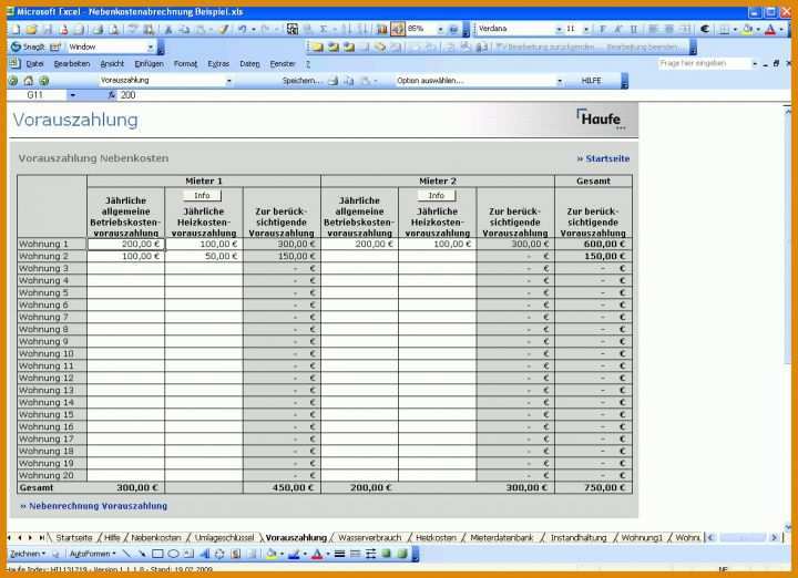 Beeindruckend Excel Vorlage Für Nebenkostenabrechnung 1178x854