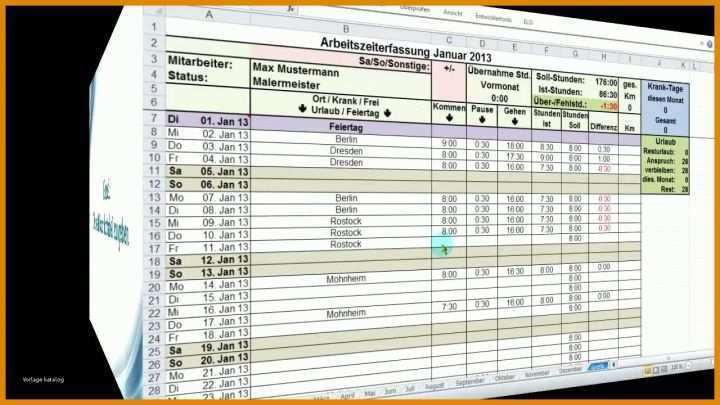 Fantastisch Excel Vorlage Zeiterfassung 1280x720