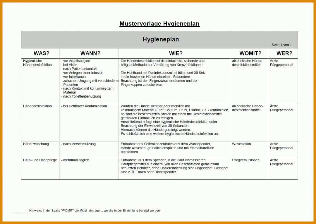 Erstaunlich Hygieneplan Vorlage 1267x900