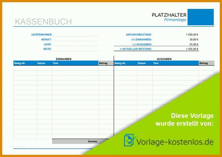 Erschwinglich Kassenbuch Kleinunternehmer Vorlage 1000x707